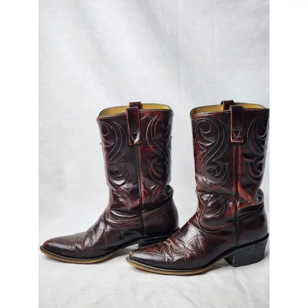 Acme Circle A Men's Size 8 E Western Brown Embroidered Leather Cowboy Boots
